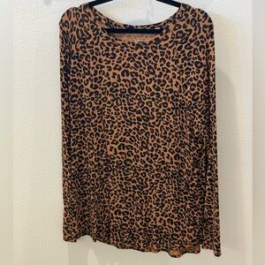 Time and Tru Brown Leopard Print Top